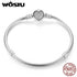 Luxury 100% 925 Sterling Silver Sparkling Heart Snake Chain Fit Original  Charm Bracelet & Bangle For Women Fine Jewelry XCHS916