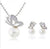 x38  Free shipping Fashion full rhinestone butterfly imitation pearl Earrings and Necklace Jewelry Set wholesale for women